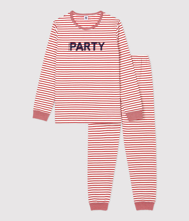 Pigiama bambina/bambino marini&egrave;re rosso in molleton bianco/rosso